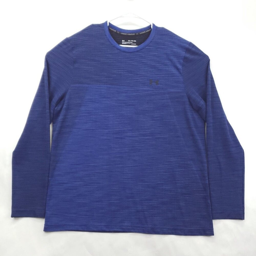 Under Armour Shirt Mens 2XL Blue Heatgear Long Sleeve Crew Neck Fitted Pullover